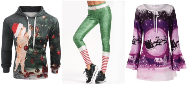 Christmas Tree Cat Print Drawstring Hoodie