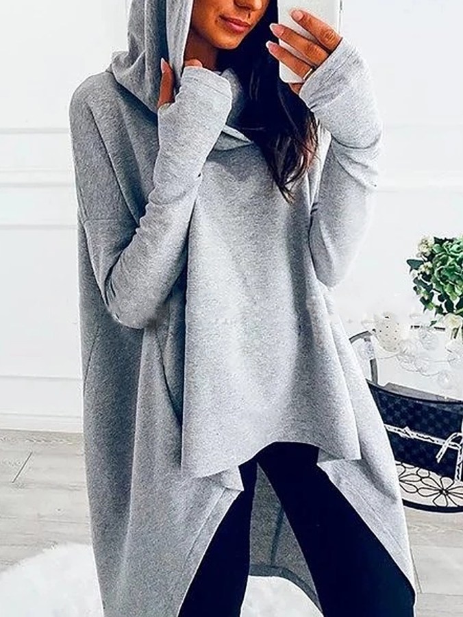 Loose And Irregular Hem Hoodie